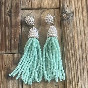 Bauble Bar Sugarfix sea green and white tassel earrings